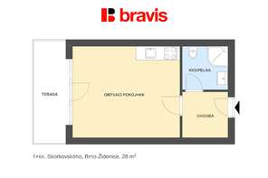 Pronájem bytu 1+kk v přízemí rodinného domu, ul. Skorkovského, Brno - Židenice, zahrada, bezproblémové parkování