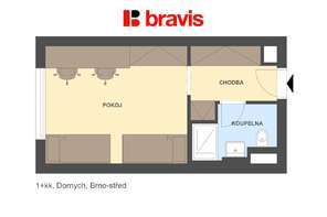 Pronájem moderního zařízeného 1+kk 24 m², Brno - Trnitá, Dornych