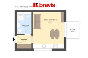 Pronájem bytu 1+kk, ulice Wolkerova, novostavba, balkon, sklep