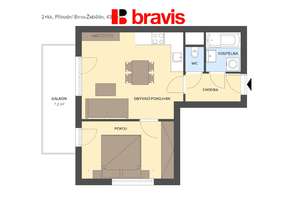 2+kk apartment for rent, Brno - Žebětín, Přírodí street, new building, balcony, cellar