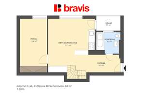 Pronájem bytu 3+kk 63 m², Brno - Černovice, ulice Zvěřinova, klimatizace, zařízený
