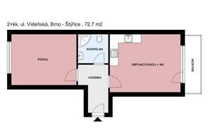 Spacious 2+kk apartment for rent, Vídeňská Street, Brno-Štýřice, balcony, furnished.