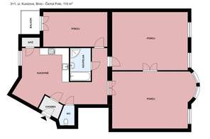 Pronájem prostorného bytu 3+1,115 m², Brno – Černá Pole, ulice Kunzova, balkon