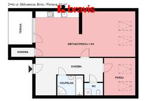 Pronájem bytu 2+kk, 91m² Brno - Královo Pole, ul. Skřivanova, zařízený, terasa, komora