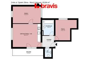 Podnájem bytu 3+kk,  ulice Úpatní, Brno - Nový Lískovec, balkon, klimatizace, možnost parkování
