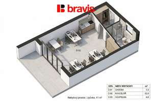 Prodej nebytového prostoru o dispozici 1+ kk, 41,3m², v moderní novostavbě polyfunkčního domu, Lipůvka u Brna, parkovací stání v ceně