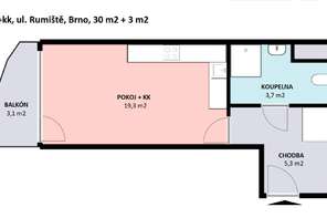 Pronájem bytu 1+kk, Brno - střed, ulice Rumiště, balkon, garážové stání, sklep