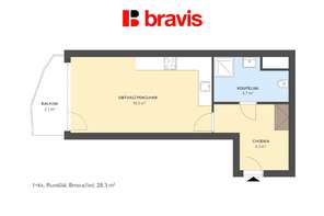 Apartment for rent 1+kk, Brno - center, Rumiště street, balcony, garage space, cellar