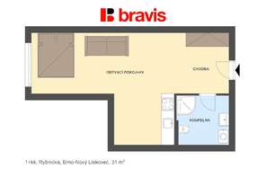 Prodej bytu 1+kk, Brno - Nový Lískovec, ul. Rybnická, zařízený, klimatizace, v blízkosti Campus Square