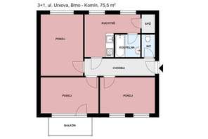 Pronájem bytu 3+1, Brno-Komín, ul. Urxova, lodžie, komora