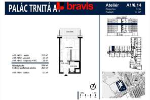 Pronájem kompletně zařízeného ateliéru 1+kk, Palác Trnitá, ul. Trnitá, s balkonem a možností garážového stání