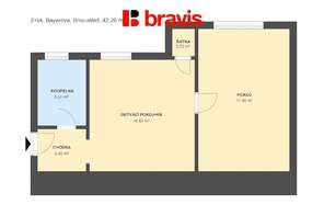 Pronájem bytu 2+kk, 48 m2, ulice Bayerova, Brno - Veveří, zařízený