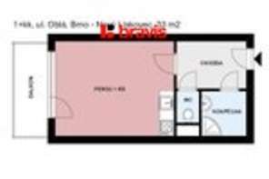 Pronájem bytu 1+kk, Brno - Nový Lískovec, ul. Oblá, Zařízený, Klimatizace, Balkon