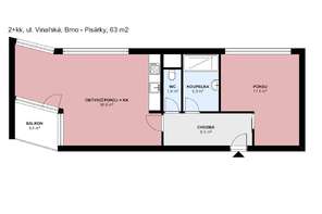 Pronájem nadstandartního bytu 2+kk, ulice Vinařská, Brno - Masarykova čtvrť, balkon, možnost parkování po domluvě