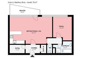 Pronájem krásného bytu 2+kk, 79m2, ulice Mezírka, Brno - střed, terasa, šatna, klimatizace, internet.