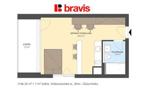 Pronájem 1+kk, Královopolská ul. Brno – Žabovřesky, zařízený, wifi v ceně
