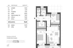 Sale of a spacious 3-bedroom apartment with a balcony and a cellar in the new project Rezidence Haná, Vyškov