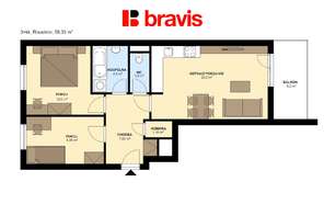 Pronájem cihlového nezařízeného bytu 3+kk, 71,65 m2, ulice Zahradní, Rousínov