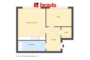 Pronájem částečně zařízeného bytu 2+kk, ul. Vídeňská, Brno - Štýřice, 55 m2, šatna, internet