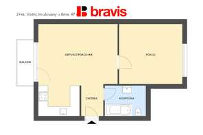 Pronájem bytu 2+kk 47m², ulice Vodní, Hrušovany u Brna, balkon, sklep, parkovací stání