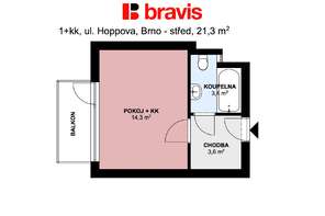 Pronájem bytu 1+kk, Brno - střed, zařízený, balkon, ul. Hoppova