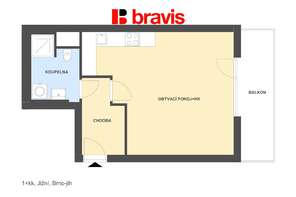 Pronájem bytu 1+kk 39 m² Jižní, Brno - Horní Heršpice, novostavba, balkon, garážové stání