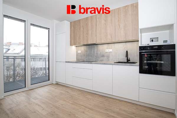 Podnájem bytu 2+kk, Brno - Zábrdovice, ul. Auerswaldova, novostavba, terasa, garážové stání, první nájemník