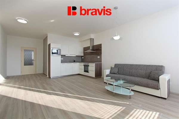 Pronájem bytu 1+kk, Brno - Nový Lískovec, ulice Kamínky, balkon, sklep, zařízený