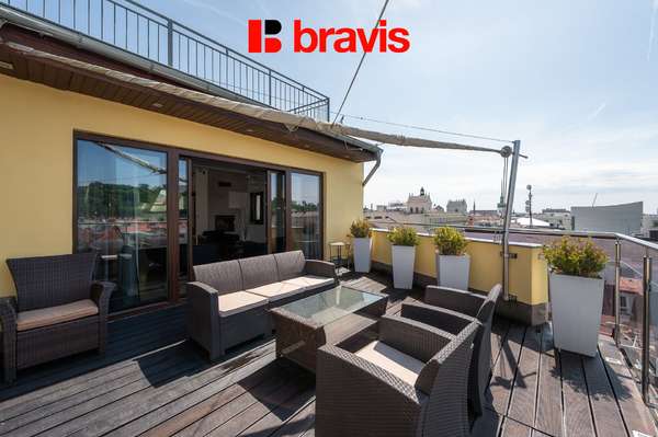 Rent of a luxury duplex apartment 3+kk, Veveří street, Brno - city, parking space, terrace