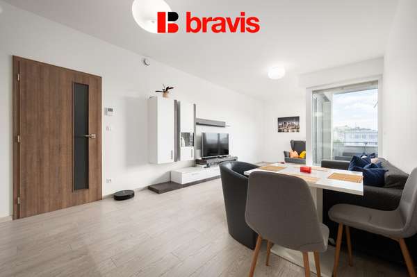 Prodej moderního bytu 2+kk, ul. Poříčí, Brno - Pisárky, rezidence Riverside, sklep, balkon, parkovací stání