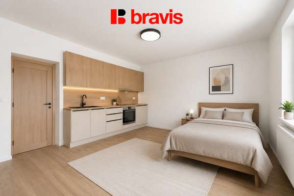 Prodej novostavby moderního bytu 1+kk, 35 m², Brno - Černovice, sklep, parkování