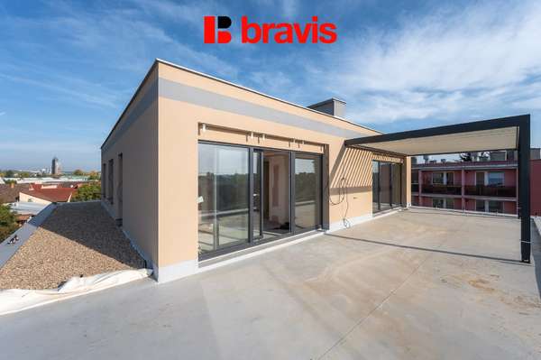 Prodej novostavby luxusního bytu 4+kk, 103,4 m², Horní Heršpice, terasa s dechberoucím výhledem 57,24 m², 2x parkování, sklep