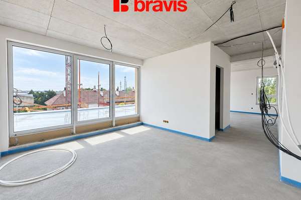 Prodej novostavby luxusního bytu 4+kk, 103,4 m², Horní Heršpice, terasa s dechberoucím výhledem 57,24 m², 2x parkování, sklep