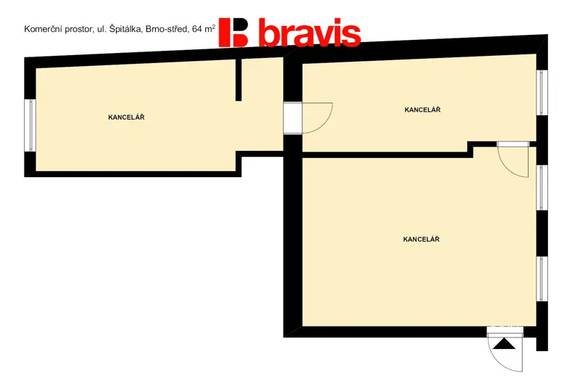 Pronájem kancelářských prostor, 64 m2, ulice Špitálka, Brno-Trnitá, výtah, v blízkosti centra města, neplatíte provizi RK