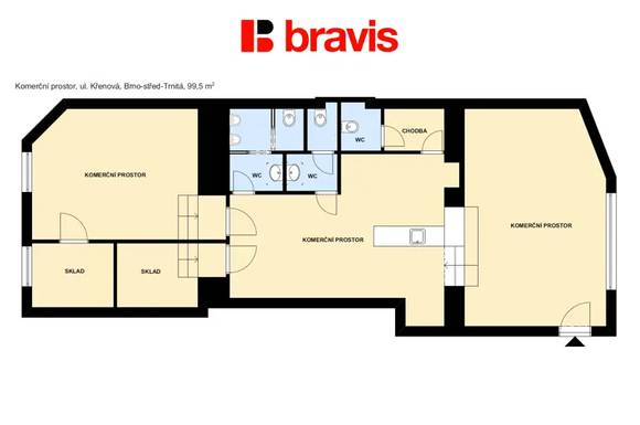Pronájem obchodních prostor, 99,5m2, ul. Křenová, Brno - Trnitá, vhodný pro restauraci