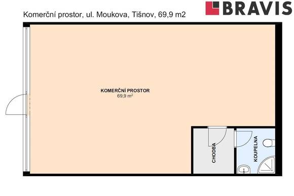 Prodej obchodního prostoru 1.6, s výlohou a vlastním vstupem, Tišnov, ulice Moukova, parkování