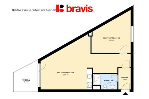 Prodej jednotky 2+kk s terasou, Brno - Komín, ulice Pastviny, novostavba