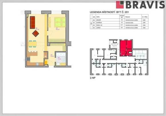 Prodej bytu 2 + kk, č.201, 62,5 m<sup>2</sup>, Zastávka u Brna, výtah