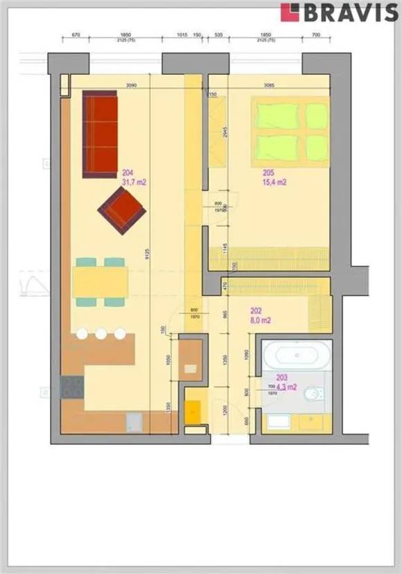 Prodej bytu 2 + kk, č.201, 62,5 m<sup>2</sup>, Zastávka u Brna, výtah