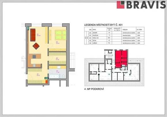 Prodej bytu 2+kk, č. 401, 64,3 m<sup>2</sup>, Zastávka u Brna, výtah