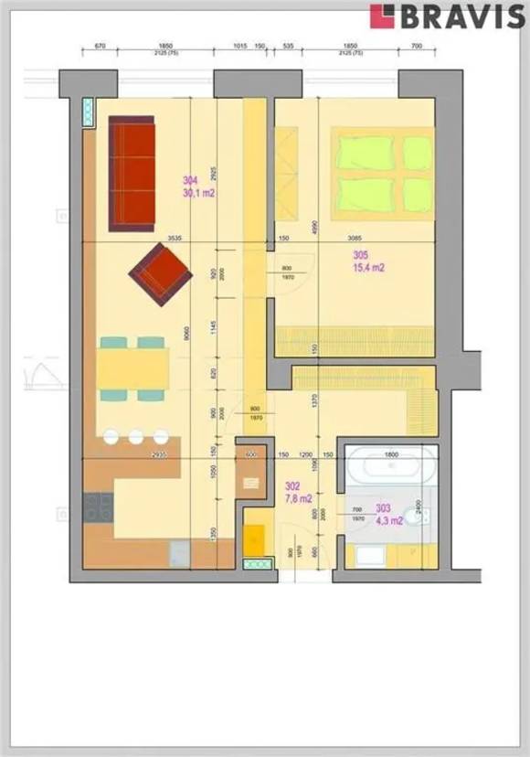 Prodej bytu 2+kk, č.301, 61,6  m<sup>2</sup>, Zastávka u Brna, výtah
