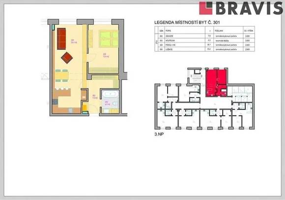 Prodej bytu 2+kk, č.301, 61,6  m<sup>2</sup>, Zastávka u Brna, výtah