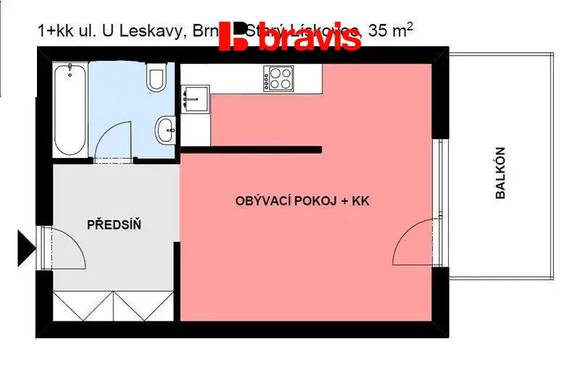 Pronájem bytu 1+kk, Brno - Starý Lískovec, ul. U Leskavy, novostavba, lodžie