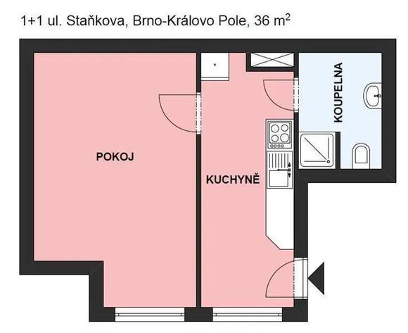 Pronájem bytu 1+1, ulice Staňkova, Brno - Královo Pole, v blízkosti Lužáneckého parku