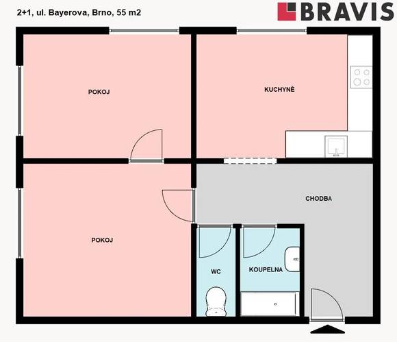 Podnájem bytu 2+1, ulice Bayerova, Brno - Veveří, částečně zařízený, sklep, internet