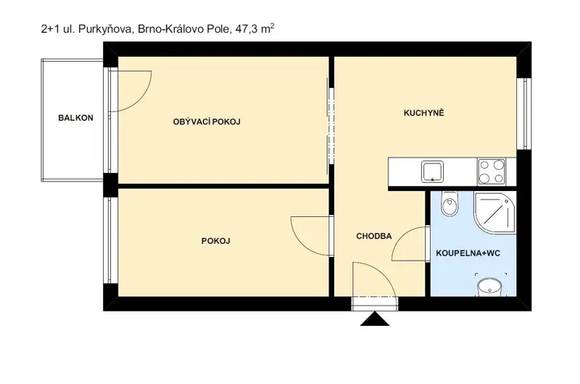 Pronájem bytu 2+1, Brno - Královo Pole, ul. Purkyňova, balkon, sklep, zahrada