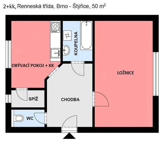 Pronájem bytu 1+1, Brno - centrum, ul. Renneská třída
