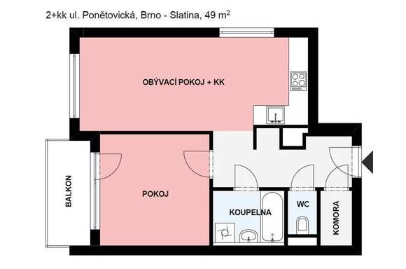 Prodej velmi pěkného bytu 2+kk, Brno - Slatina, zařízený, vyhrazené parkování, balkon