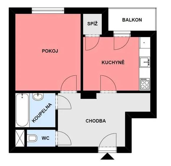 Pronájem bytu 1+1, Brno - střed, ul. Kounicova, balkon, částečně zařízený
