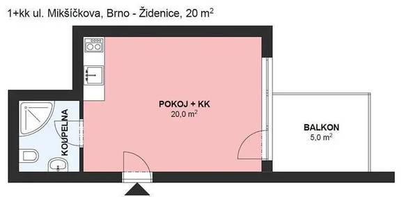 Pronájem bytu 1+kk, Mikšíčkova ul., Brno - Židenice, terasa, internet, výborná dostupnost do centra Brna